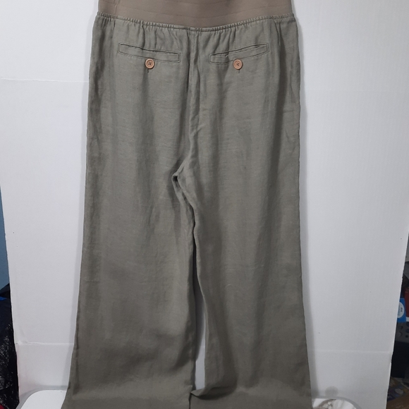 Soft Surroundings Wide Leg Pants Size Small Light Olive Green 100% Linen Pull On - Picture 5 of 14